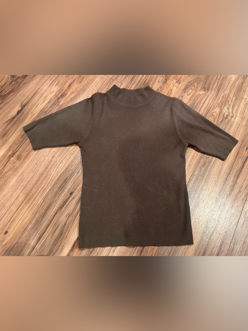 Molly Bracken Short Sleeve Ribbed Mock Neck Top - Chocolate Brown